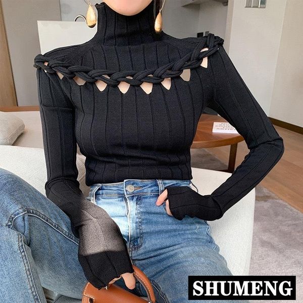 autumn hollowed out high neck knitted sweater women slim long sleeve solid color elegant knit shirt women's sweaters, White;black
autumn hollowed out high neck knitted sweater women slim long sleeve solid color elegant knit shirt women's sweaters, White;black