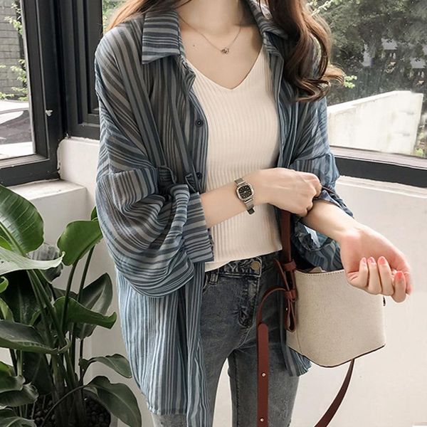 women's blouses & shirts summer blouse shirt elegant blusas mujer de moda 2021 korean fashion chiffon striped sun protection long 0801-, White
women's blouses & shirts summer blouse shirt elegant blusas mujer de moda 2021 korean fashion chiffon striped sun protection long 0801-, White