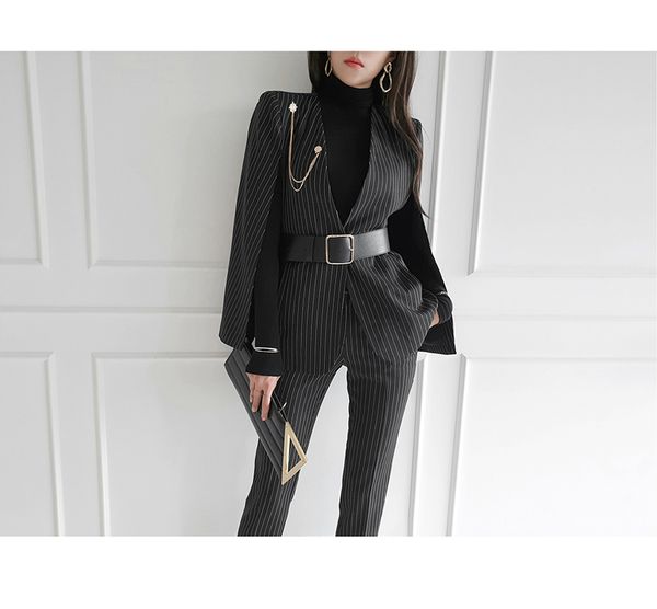 women's two piece pants autumn women office lady 2 set runway v neck stripe shawl cloak sleeve blazer + pencil ol full length suit, White
women's two piece pants autumn women office lady 2 set runway v neck stripe shawl cloak sleeve blazer + pencil ol full length suit, White
