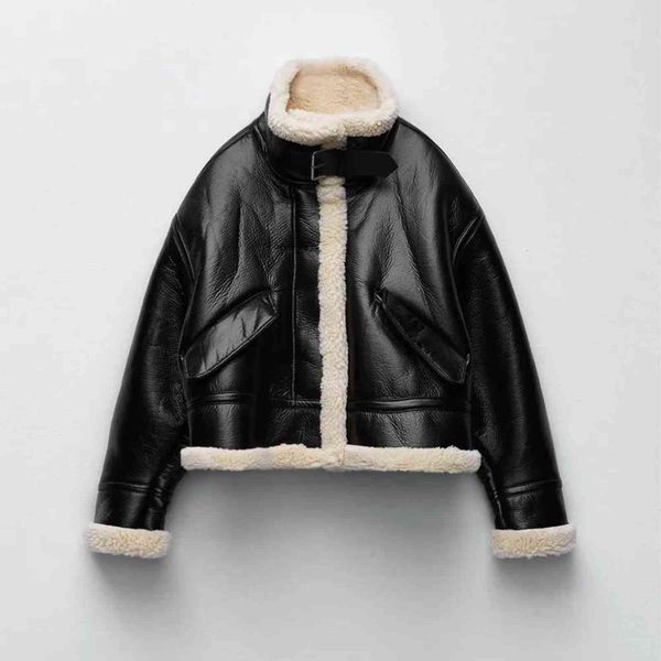 za women jacket autumn fashion fleece imitation leather jacket coat vintage long sleeve female outerwear chic 211118, Black
za women jacket autumn fashion fleece imitation leather jacket coat vintage long sleeve female outerwear chic 211118, Black