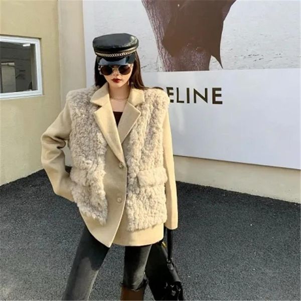 women's wool & blends jackets for women 2021 fake two blazer autumn and winter korean fashionable woolen spliced coat vintage outerwear, Black
women's wool & blends jackets for women 2021 fake two blazer autumn and winter korean fashionable woolen spliced coat vintage outerwear, Black