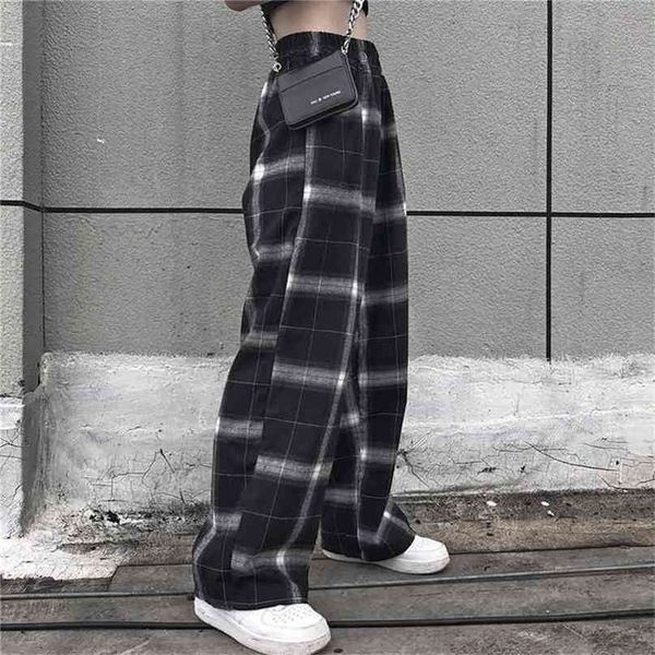 elastic waist plaid pant high wide leg pants casual female korean jogger punk trousers clothes gothic 210915, Black;white
elastic waist plaid pant high wide leg pants casual female korean jogger punk trousers clothes gothic 210915, Black;white