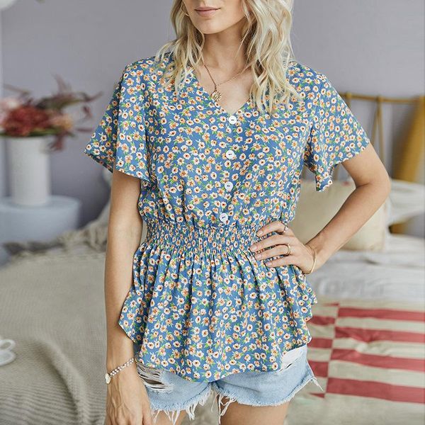 women's blouses & shirts summer wowen smocking blouse v neck butterfly sleeve button lady floral print sweet tee, White
women's blouses & shirts summer wowen smocking blouse v neck butterfly sleeve button lady floral print sweet tee, White