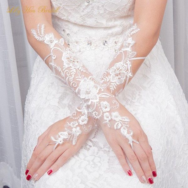 bridal gloves elegant long fingerless wedding transparent tulle pearls crystals lace appliques women for bride, White
bridal gloves elegant long fingerless wedding transparent tulle pearls crystals lace appliques women for bride, White