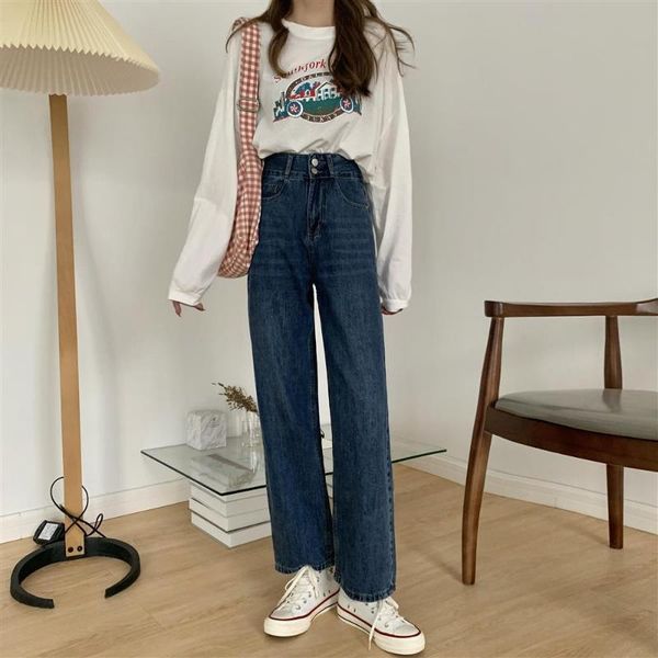 women's jeans woman pants autumn straight high waist loose pantalones vaqueros mujer, Blue