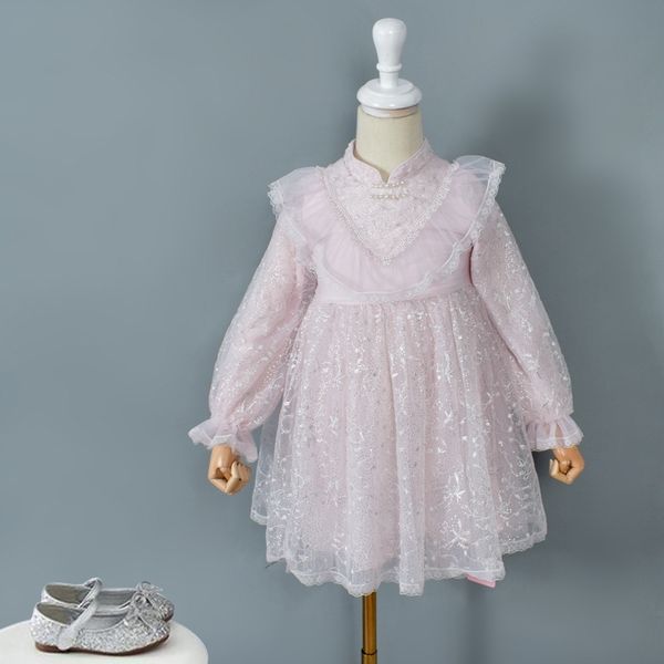 girl's sweet princess mesh dress new pearl ruffle temperament sequin skirt, White
girl's sweet princess mesh dress new pearl ruffle temperament sequin skirt, White