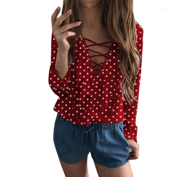 women's blouses & shirts women ladies long sleeve loose blouse spring autumn polka dot v neck shirt blusa, White
women's blouses & shirts women ladies long sleeve loose blouse spring autumn polka dot v neck shirt blusa, White