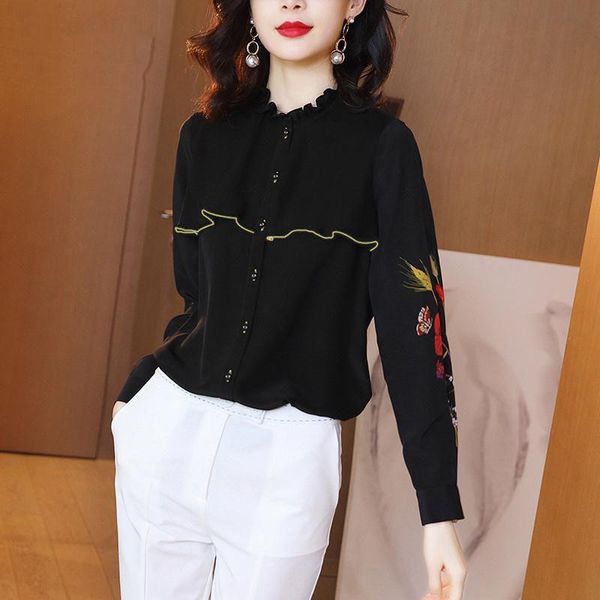 women's blouses & shirts black shirt women long-sleeved 2021 autumn loose printed ruffled blouse, White
women's blouses & shirts black shirt women long-sleeved 2021 autumn loose printed ruffled blouse, White