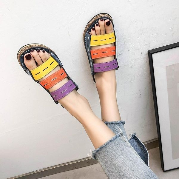 womens mixed candy color wedge platform sewingslippers rome style beach outside shoes plus size slippers, Black
womens mixed candy color wedge platform sewingslippers rome style beach outside shoes plus size slippers, Black