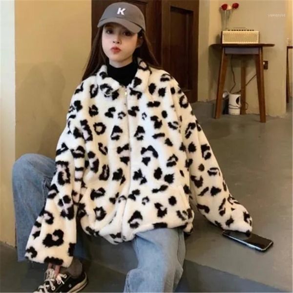 women's fur & faux lolibook winter harajuku bf casual loose streetwear vintage korean plush jacket leopard fuzzy warm parka, Black
women's fur & faux lolibook winter harajuku bf casual loose streetwear vintage korean plush jacket leopard fuzzy warm parka, Black