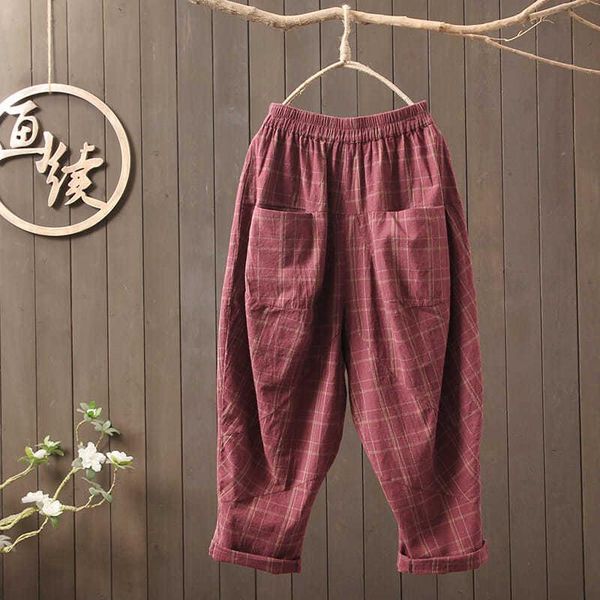 women's pants & capris 2021 spring arts style women elastic waist all-matched casual loose cotton linen plaid vintage harem s876, Black;white
women's pants & capris 2021 spring arts style women elastic waist all-matched casual loose cotton linen plaid vintage harem s876, Black;white