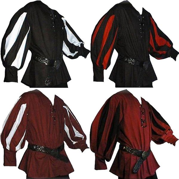 men's casual shirts medieval retro viking pirate halloween cosplay costumes for men party shirt knight blouse man splicing clothes, White;black
men's casual shirts medieval retro viking pirate halloween cosplay costumes for men party shirt knight blouse man splicing clothes, White;black