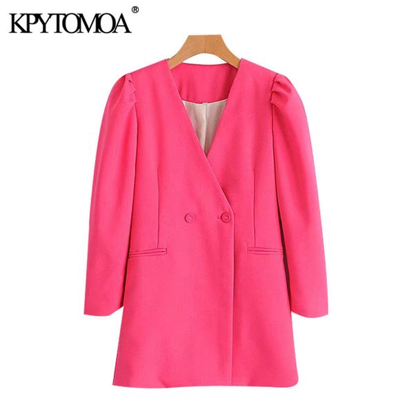 women fashion double breasted long style blazers coat vintage v neck puff sleeve female outerwear chic 210416, White;black
women fashion double breasted long style blazers coat vintage v neck puff sleeve female outerwear chic 210416, White;black