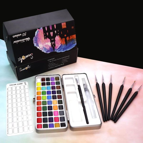 gift sets seamiart 50color solid watercolor paint set portable metal box pigment for beginner drawing paper supplies
gift sets seamiart 50color solid watercolor paint set portable metal box pigment for beginner drawing paper supplies