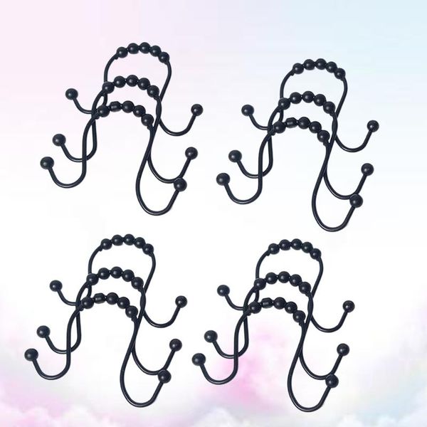 12pcs stainless steel double hook shower curtain hooks bathroom accessory & rails