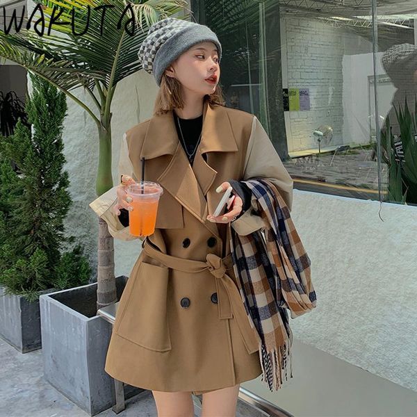 women's trench coats wakuta korean style patchwork long women fashion casual double breasted slim waist khaki blue ladies autumn street, Tan;black
women's trench coats wakuta korean style patchwork long women fashion casual double breasted slim waist khaki blue ladies autumn street, Tan;black