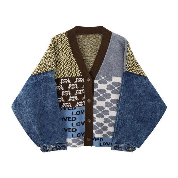women's knits & tees vintage knitted cardigan sweater women patchwork denim coat v neck long sleeve knitwear casual loose outwear femal, White
women's knits & tees vintage knitted cardigan sweater women patchwork denim coat v neck long sleeve knitwear casual loose outwear femal, White