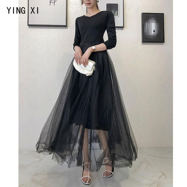casual dresses ying xi spring black loose long sleeve v-neck women dress high power splice gauze, Black;gray
casual dresses ying xi spring black loose long sleeve v-neck women dress high power splice gauze, Black;gray