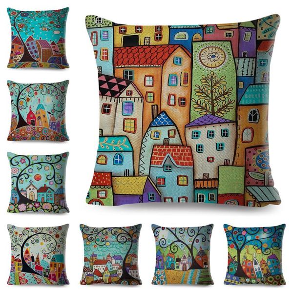 cushion/decorative pillow vintage rural colorful city cushion cover for sofa home car decor cartoon tree house case 45*45cm linen throw
cushion/decorative pillow vintage rural colorful city cushion cover for sofa home car decor cartoon tree house case 45*45cm linen throw
