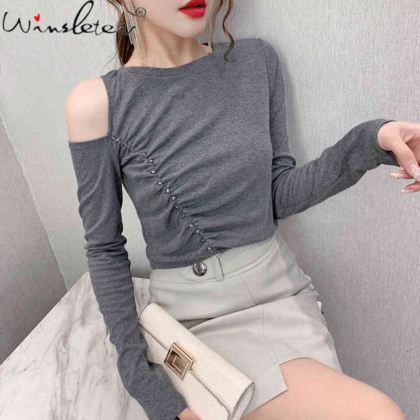 women's t-shirt spring fall korean clothes girl fashion hollow out off shoulder rivet long sleeve cotton women tees t0d1, White
women's t-shirt spring fall korean clothes girl fashion hollow out off shoulder rivet long sleeve cotton women tees t0d1, White