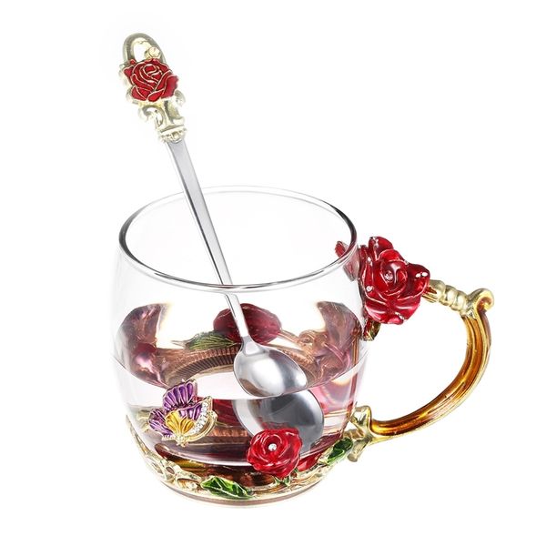 Enamel color water girl flower household coffee thickened crystal glass tea cup gift, Red rose 350ml
Enamel color water girl flower household coffee thickened crystal glass tea cup gift, Red rose 350ml