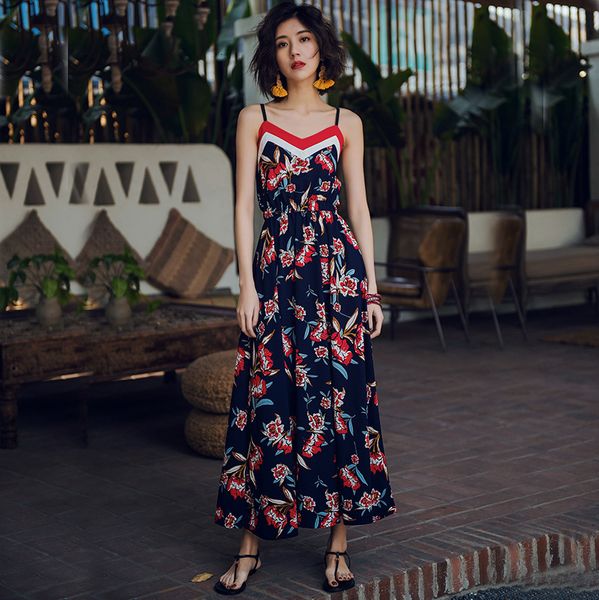 dresses new slim thai style with suspender seaside holiday dress, Black;gray 
dresses new slim thai style with suspender seaside holiday dress, Black;gray