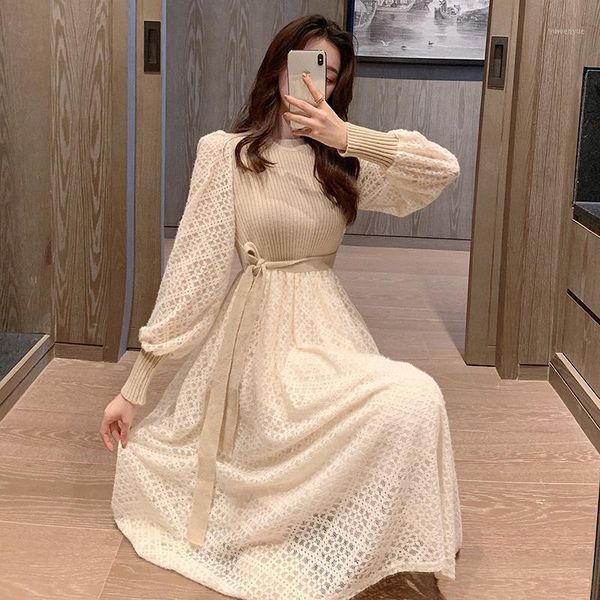 casual dresses autumn winter fashion women high waist thin elegant over the knee lace stitching knitted bubble long-sleeved dress, Black;gray
casual dresses autumn winter fashion women high waist thin elegant over the knee lace stitching knitted bubble long-sleeved dress, Black;gray