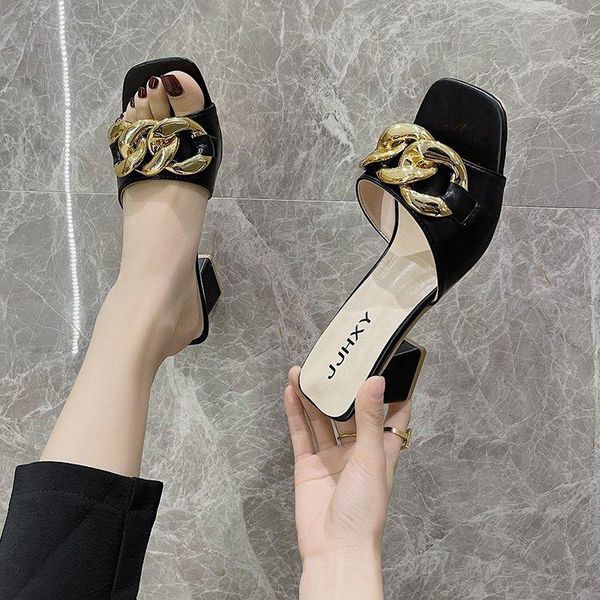 slippers 2021 summer women sandals square head high heels woman pumps female slides metal decoration ladies casual shoes, Black
slippers 2021 summer women sandals square head high heels woman pumps female slides metal decoration ladies casual shoes, Black