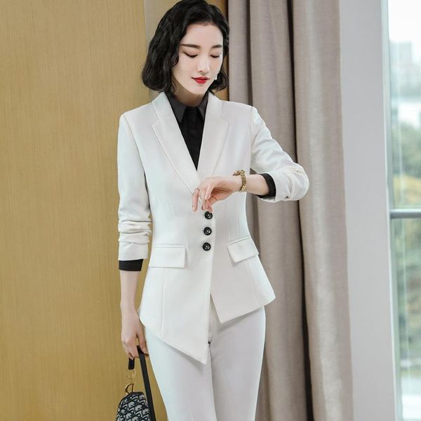 office pant suit women's autumn elegant irregular blazer trousers set teacher manager overalls business suits ladies two piece pants, White
office pant suit women's autumn elegant irregular blazer trousers set teacher manager overalls business suits ladies two piece pants, White