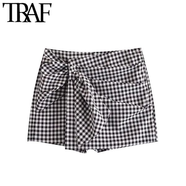 women chic fashion with knot pleated plaid shorts skirts vintage high waist side zipper female skort mujer 210507, White;black
women chic fashion with knot pleated plaid shorts skirts vintage high waist side zipper female skort mujer 210507, White;black
