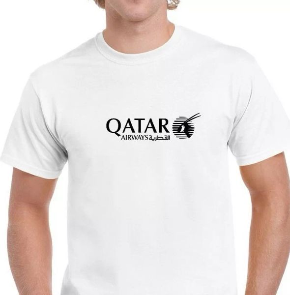 qatar airways black logo aviation airline white t-shirt, White;black 
qatar airways black logo aviation airline white t-shirt, White;black
