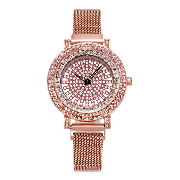 cool luxury fashion full fake diamond dial to run ladies quartz mesh belt watch women watches bracelet ladied #4a30 wristwatches, Slivery;brown