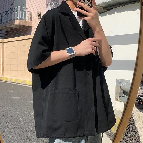 men's casual shirts suit shirt jacket summer fashion korean trend hong kong style retro handsome short sleeves mens clothing, White;black
men's casual shirts suit shirt jacket summer fashion korean trend hong kong style retro handsome short sleeves mens clothing, White;black