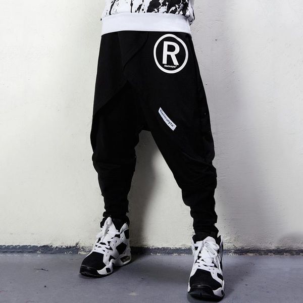 men's clothing fashion hip hop pants loose upon culottes of false two low haren singer costumes, Black
men's clothing fashion hip hop pants loose upon culottes of false two low haren singer costumes, Black