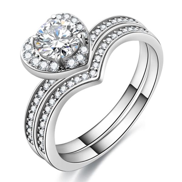 wedding rings 2pcs/lot classic silver cubic zirconia crystal heart lover engagement bridal set for women female jewelry accessories gift, Slivery;golden
wedding rings 2pcs/lot classic silver cubic zirconia crystal heart lover engagement bridal set for women female jewelry accessories gift, Slivery;golden