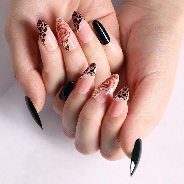 24pcs almond water drop paragraph tip leopard print false nails pattern dust for manicure design decoration, Red;gold
24pcs almond water drop paragraph tip leopard print false nails pattern dust for manicure design decoration, Red;gold