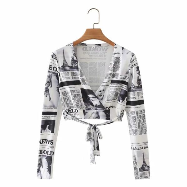 women's t-shirt summer women vintage spaper printing v neck short t shirt casual female long sleeve slim crop t1537, White
women's t-shirt summer women vintage spaper printing v neck short t shirt casual female long sleeve slim crop t1537, White