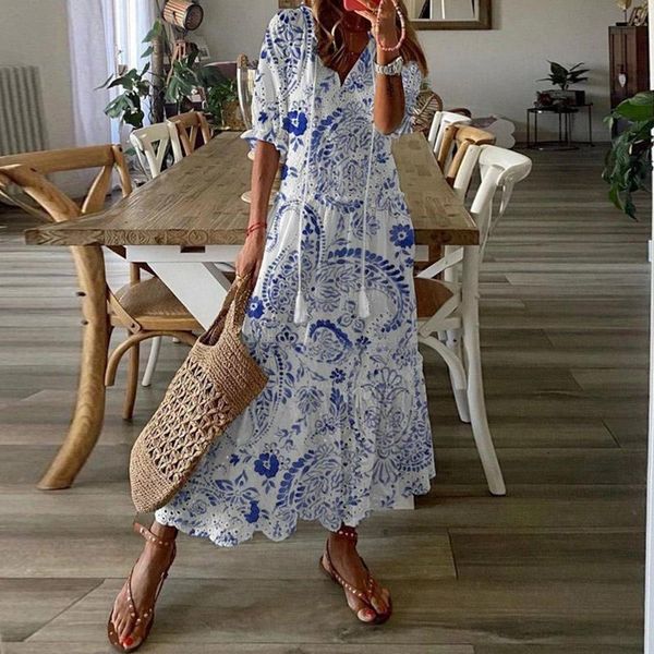 casual dresses deep v-neck short sleeve beach dresselegant ruffle embroidered print women long dress summer drawstring loose party, Black;gray
casual dresses deep v-neck short sleeve beach dresselegant ruffle embroidered print women long dress summer drawstring loose party, Black;gray