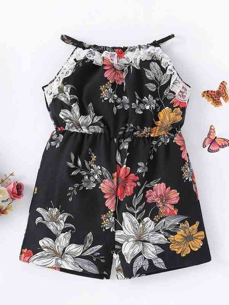 baby random floral print halter romper she, Blue