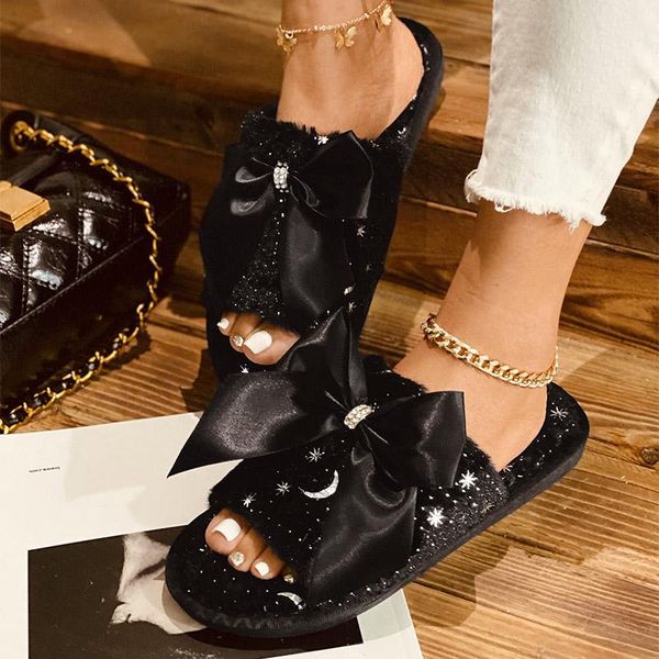 women indoor casual shoe women's fashion slippers open toe warm plush ladies bow shoes soft bottom female footwear 2021, Black
women indoor casual shoe women's fashion slippers open toe warm plush ladies bow shoes soft bottom female footwear 2021, Black