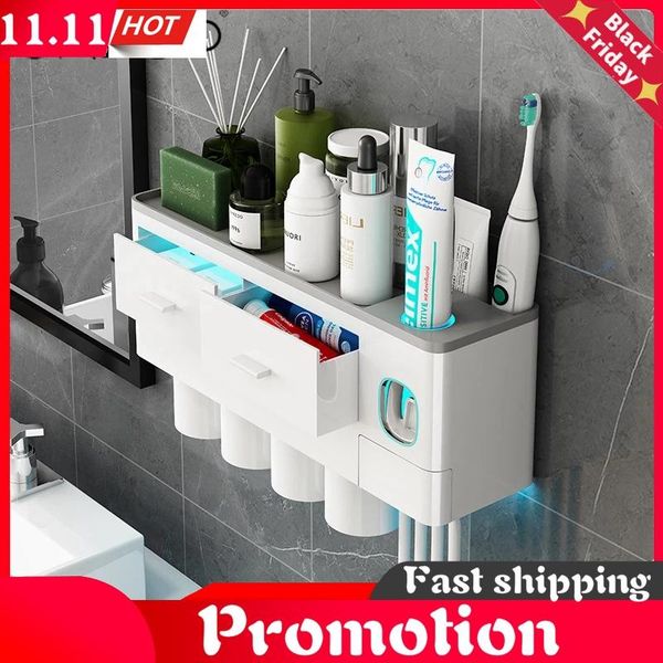 toothbrush holder automatic toothpaste dispenser with cup wall mount toiletries storage rack bathroom accessories set bath accessory
toothbrush holder automatic toothpaste dispenser with cup wall mount toiletries storage rack bathroom accessories set bath accessory