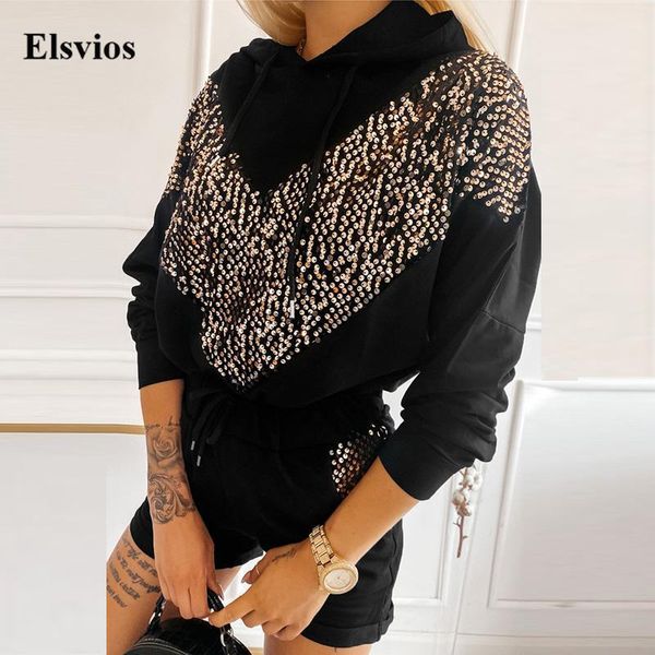 women's tracksuits fashion women 2pc set autumn patchwork sequin sweatshirt outfits casual loose hooded pullover +sport shorts suits, Gray
women's tracksuits fashion women 2pc set autumn patchwork sequin sweatshirt outfits casual loose hooded pullover +sport shorts suits, Gray