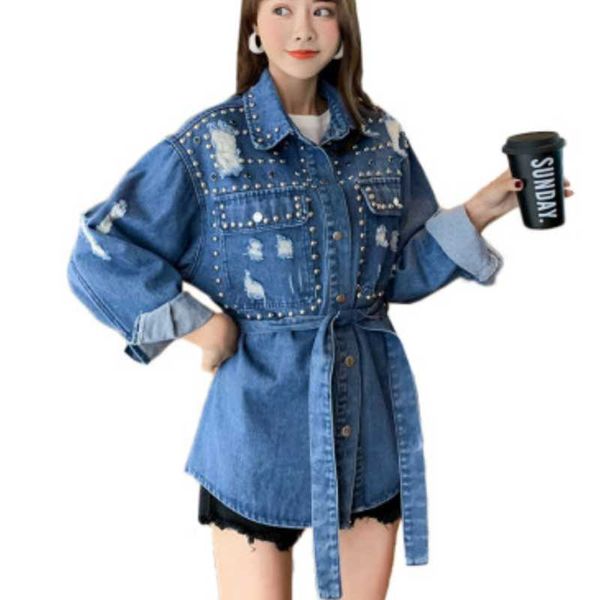 women's jackets jeans coat 2021 autumn fashion denim jacket women heavy rivets hole outwear, Black;brown
women's jackets jeans coat 2021 autumn fashion denim jacket women heavy rivets hole outwear, Black;brown