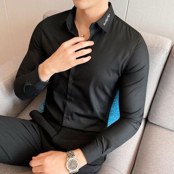 men's casual shirts neckline embroidery shirt 2021 autumn long sleeve slim england business formal dress social party clothing, White;black
men's casual shirts neckline embroidery shirt 2021 autumn long sleeve slim england business formal dress social party clothing, White;black