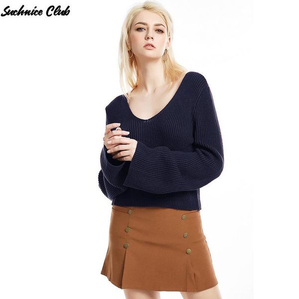 women's sweaters v-neck knitted sweater solid color short pullover autumn flared sleeve for women, White;black
women's sweaters v-neck knitted sweater solid color short pullover autumn flared sleeve for women, White;black
