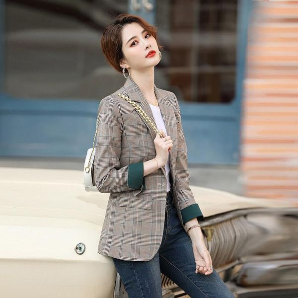 women's suits & blazers 2021 elegant autumn khaki blue plaid women long sleeve coat female outerwear office lady jacket workwear, White;black
women's suits & blazers 2021 elegant autumn khaki blue plaid women long sleeve coat female outerwear office lady jacket workwear, White;black