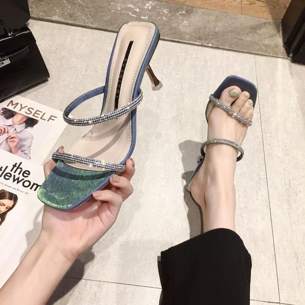sandals for women's wear in 2021 summer style square head korean transparent heel diamond high one line sandal fashion, Black
sandals for women's wear in 2021 summer style square head korean transparent heel diamond high one line sandal fashion, Black