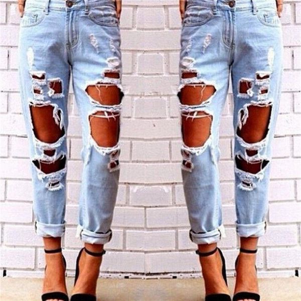 women ladies summer high waist jeans destroyed ripped distressed slim cool denim pants boyfriend trousers blue women's & capris, Black;white
women ladies summer high waist jeans destroyed ripped distressed slim cool denim pants boyfriend trousers blue women's & capris, Black;white