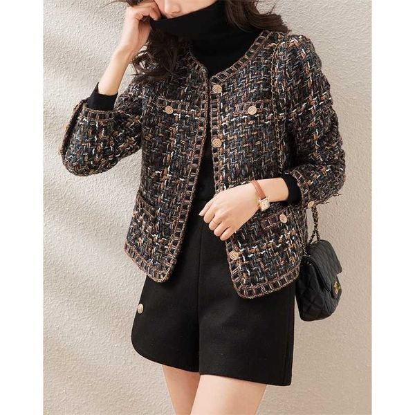 small fragrance jacket women's short spring korean temperament ladies slim single-breasted plaid high-quality 211014, Black;brown
small fragrance jacket women's short spring korean temperament ladies slim single-breasted plaid high-quality 211014, Black;brown