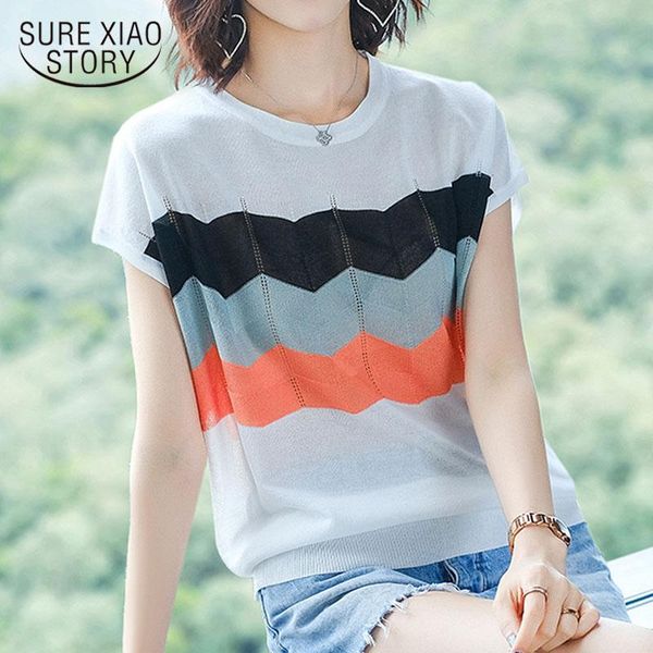 summer style korean women short sleeve clothes thin knitted pullover ice silk blouse candy color striped 9627 women's blouses & shirts, White
summer style korean women short sleeve clothes thin knitted pullover ice silk blouse candy color striped 9627 women's blouses & shirts, White